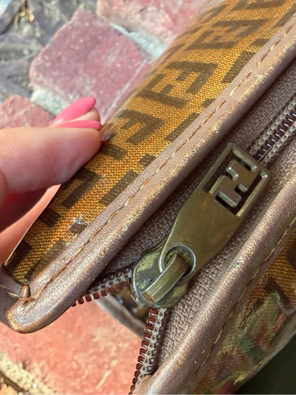Vintage Fendi Brown Zucca Logo Clutch/Travel Pouch